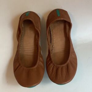 Tieks Women’s Brown Leather Ballet Flats with Teal Accent Sz 6